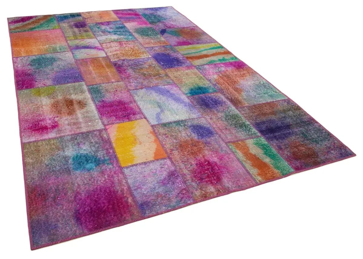 Patchwork Multi Pamuk Üzerine Yün El Dokuma Kilim-200x300 - Görsel 2