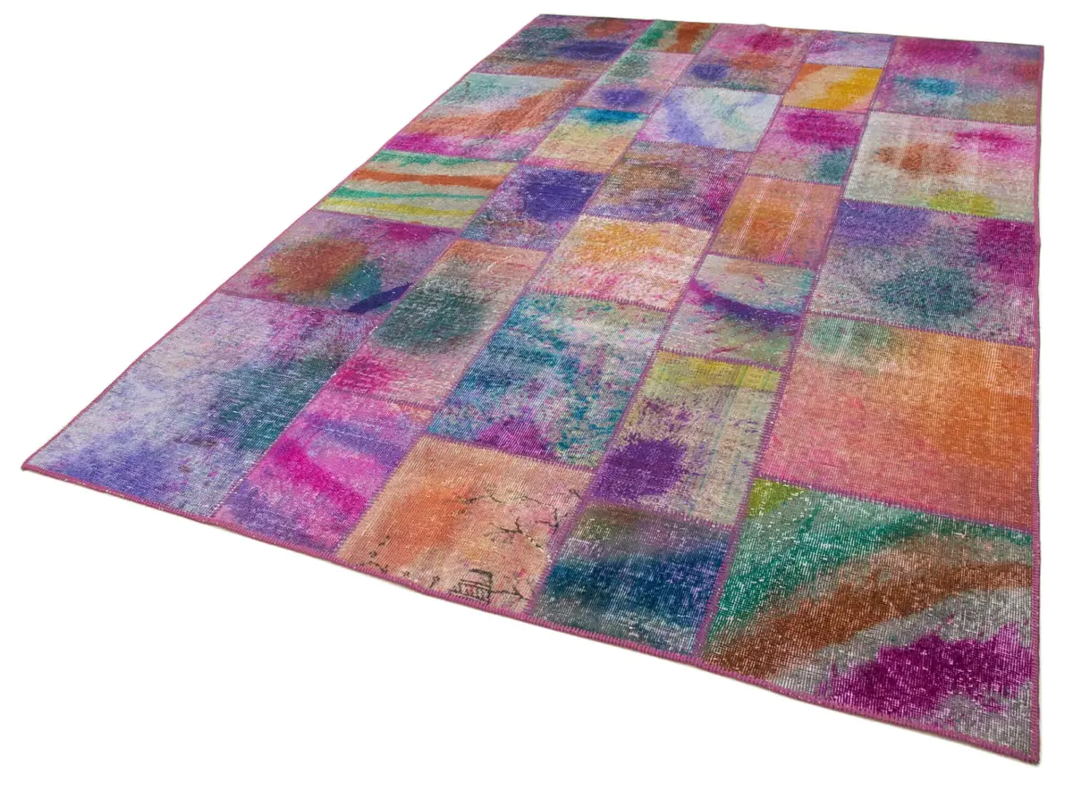 Patchwork Multi Pamuk Üzerine Yün El Dokuma Kilim-200x300 - Görsel 3