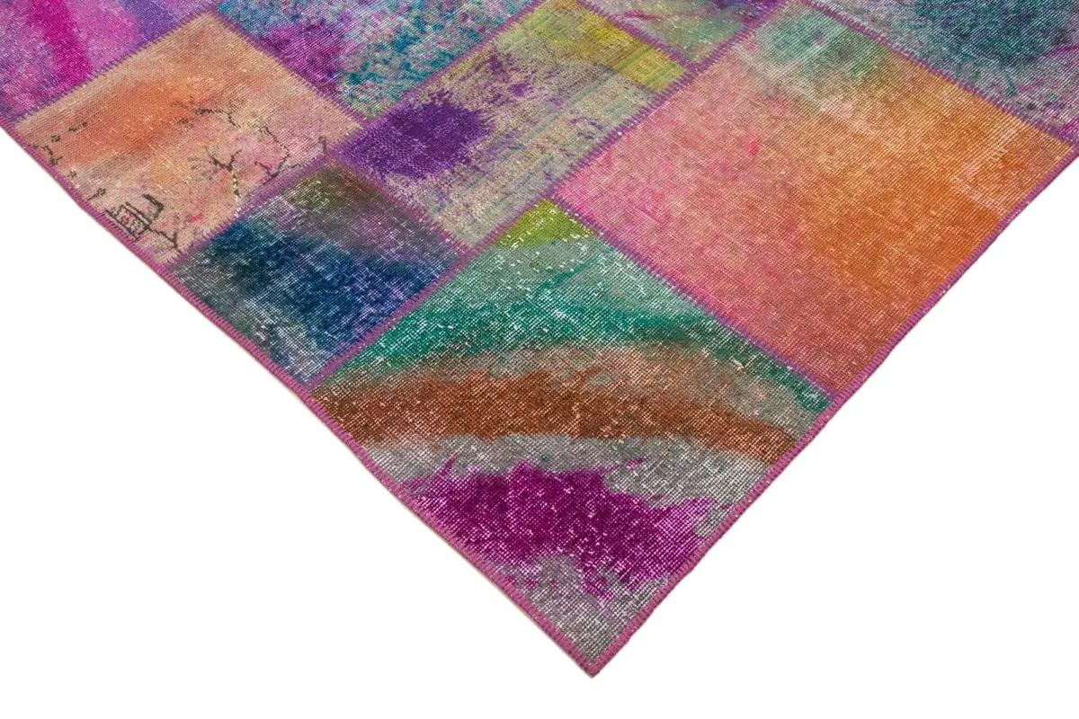 Patchwork Multi Pamuk Üzerine Yün El Dokuma Kilim-200x300 - Görsel 4