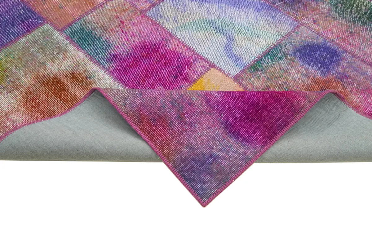 Patchwork Multi Pamuk Üzerine Yün El Dokuma Kilim-200x300 - Görsel 6
