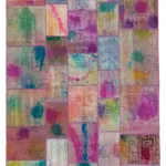 Patchwork Multi Pamuk Üzerine Yün El Dokuma Kilim-198x300