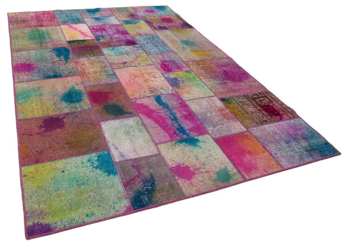 Patchwork Multi Pamuk Üzerine Yün El Dokuma Kilim-198x300 - Görsel 2