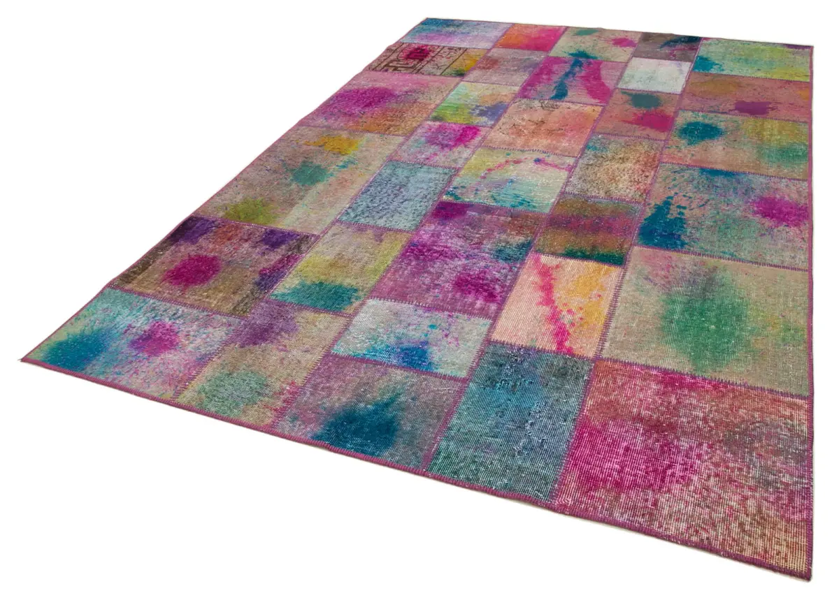 Patchwork Multi Pamuk Üzerine Yün El Dokuma Kilim-198x300 - Görsel 3