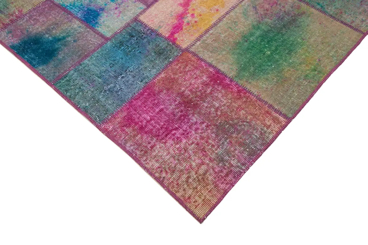 Patchwork Multi Pamuk Üzerine Yün El Dokuma Kilim-198x300 - Görsel 4