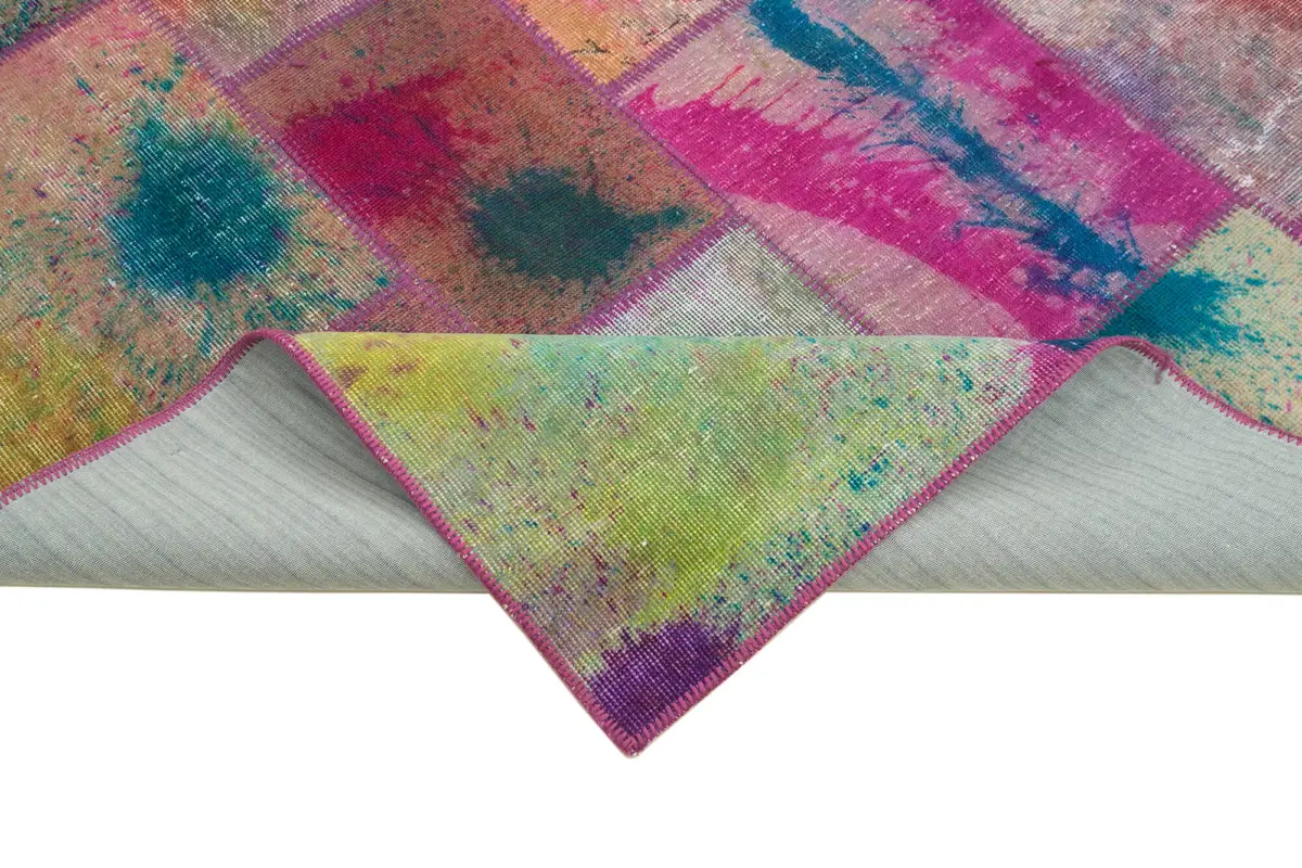 Patchwork Multi Pamuk Üzerine Yün El Dokuma Kilim-198x300 - Görsel 6