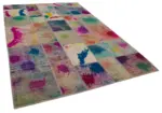 Patchwork Multi Pamuk Üzerine Yün El Dokuma Kilim-203x302 - Görsel 2