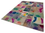 Patchwork Multi Pamuk Üzerine Yün El Dokuma Kilim-203x302 - Görsel 3