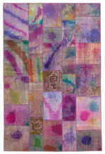 Patchwork Multi Pamuk Üzerine Yün El Dokuma Kilim-198x302