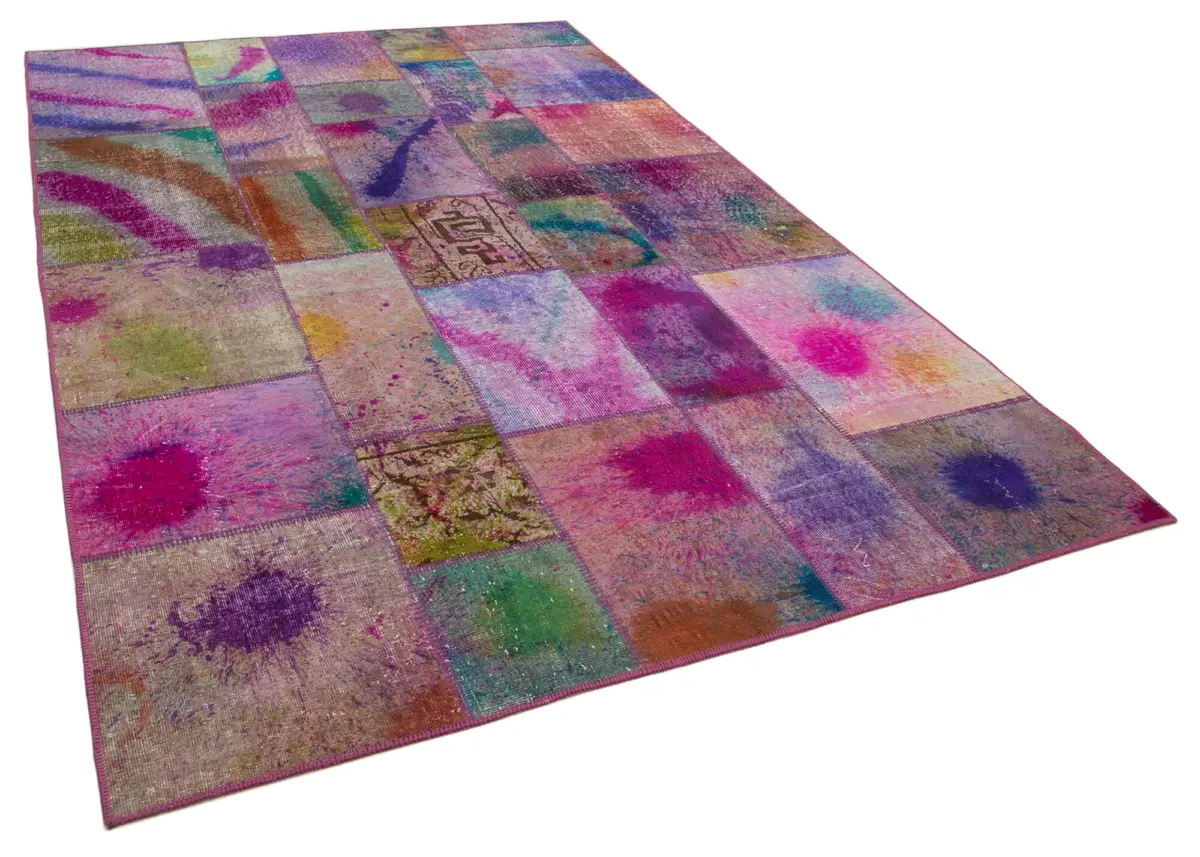Patchwork Multi Pamuk Üzerine Yün El Dokuma Kilim-198x302 - Görsel 2