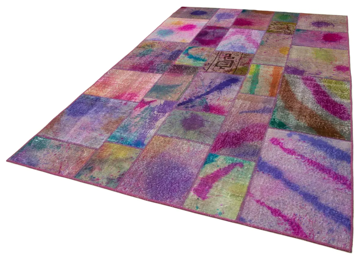 Patchwork Multi Pamuk Üzerine Yün El Dokuma Kilim-198x302 - Görsel 3