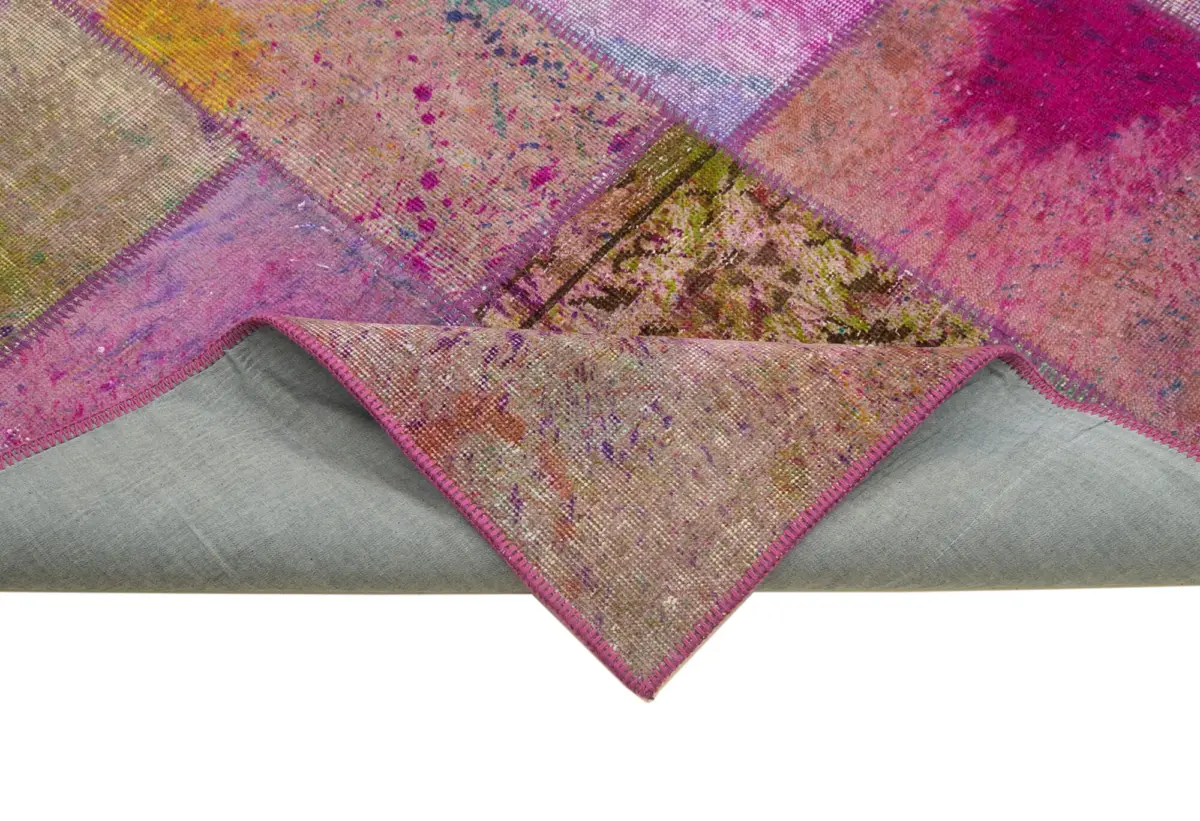 Patchwork Multi Pamuk Üzerine Yün El Dokuma Kilim-198x302 - Görsel 6