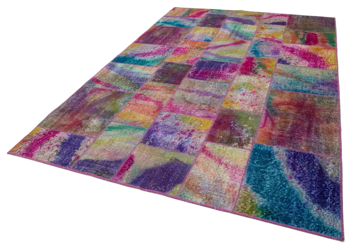 Patchwork Multi Pamuk Üzerine Yün El Dokuma Kilim-202x300 - Görsel 3
