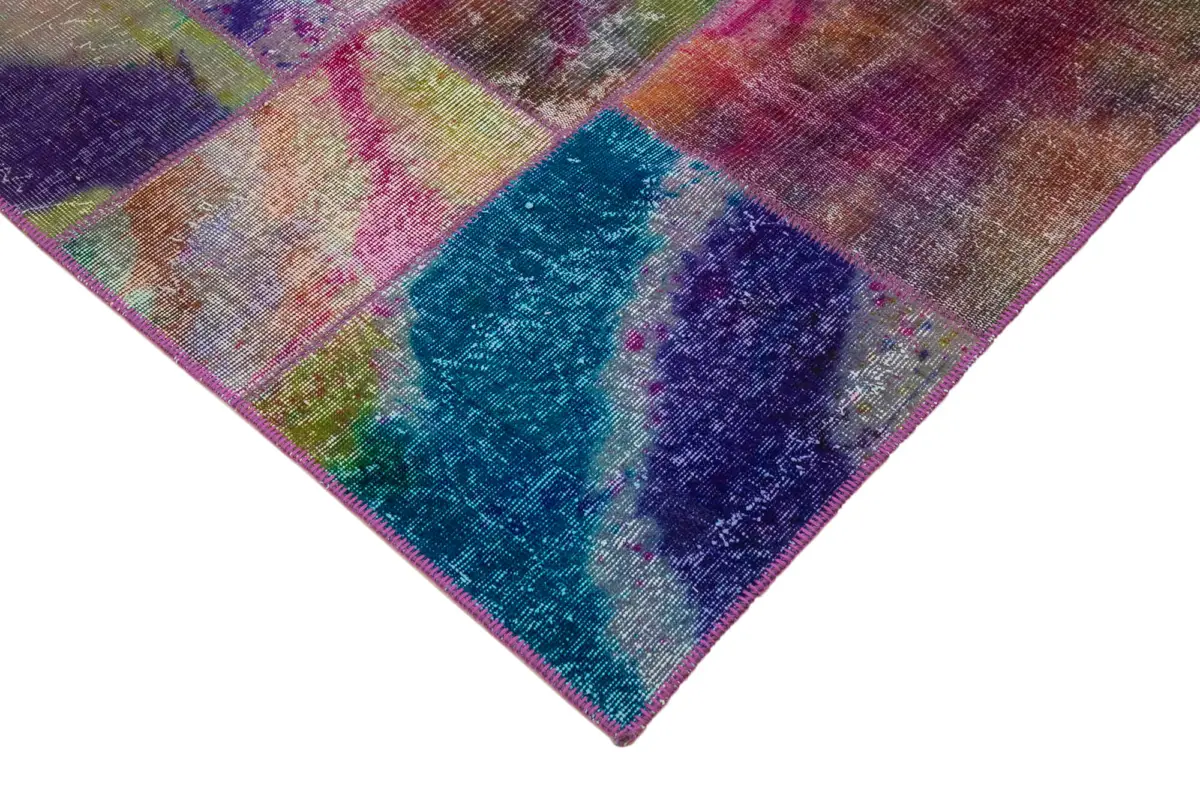 Patchwork Multi Pamuk Üzerine Yün El Dokuma Kilim-202x300 - Görsel 4