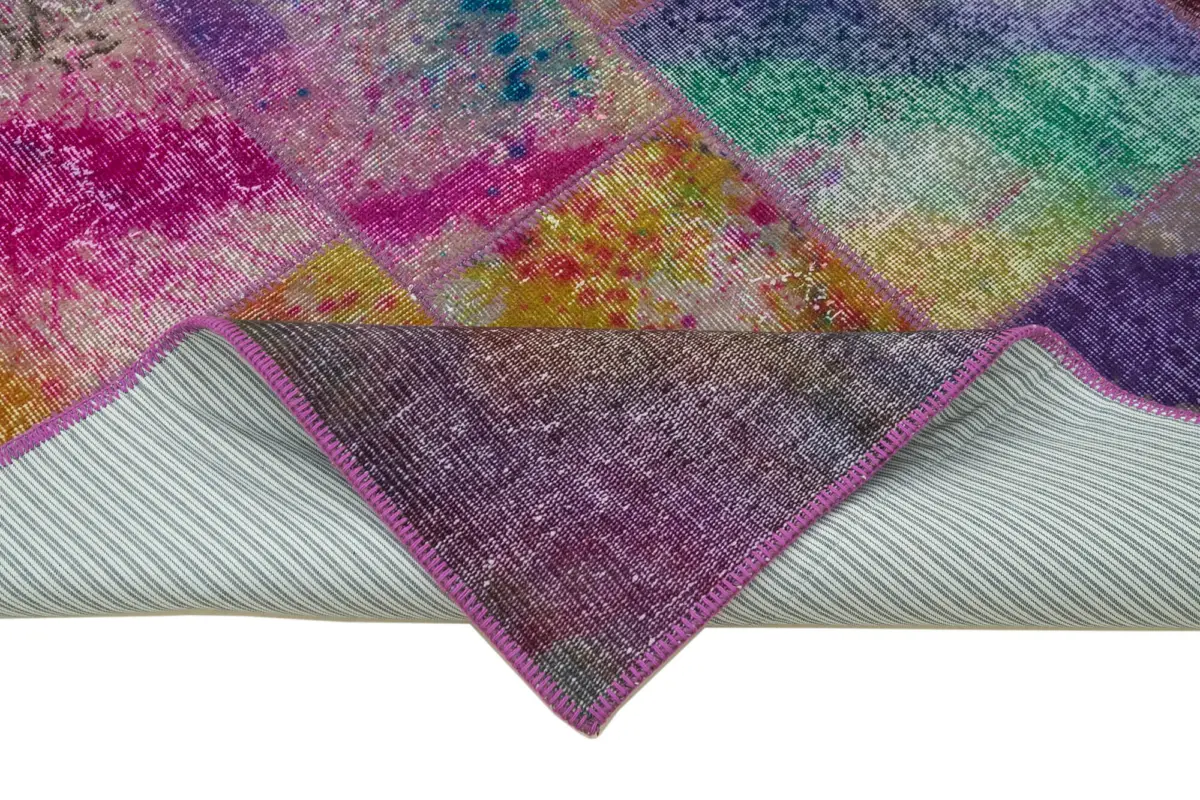 Patchwork Multi Pamuk Üzerine Yün El Dokuma Kilim-202x300 - Görsel 6