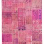 Patchwork Pembe Pamuk Üzerine Yün El Dokuma Kilim-202x303
