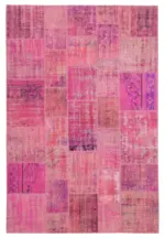 Patchwork Pembe Pamuk Üzerine Yün El Dokuma Kilim-202x303