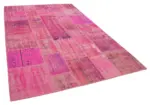 Patchwork Pembe Pamuk Üzerine Yün El Dokuma Kilim-202x303 - Görsel 2
