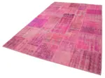 Patchwork Pembe Pamuk Üzerine Yün El Dokuma Kilim-202x303 - Görsel 3