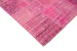 Patchwork Pembe Pamuk Üzerine Yün El Dokuma Kilim-202x303 - Görsel 4