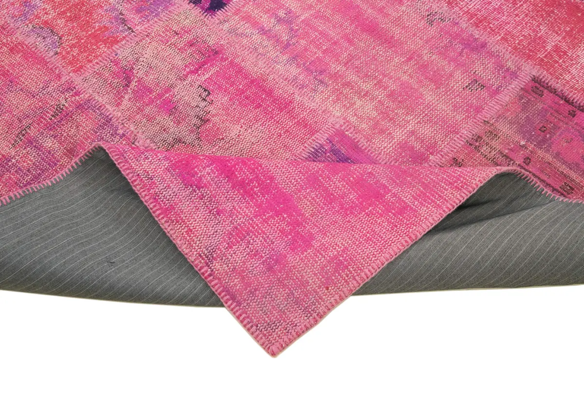 Patchwork Pembe Pamuk Üzerine Yün El Dokuma Kilim-202x303 - Görsel 6