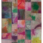 Patchwork Multi Pamuk Üzerine Yün El Dokuma Kilim-198x302