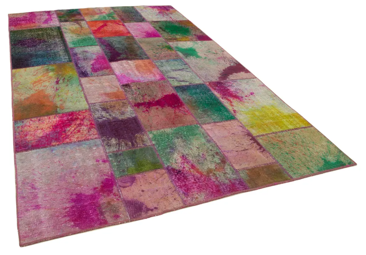 Patchwork Multi Pamuk Üzerine Yün El Dokuma Kilim-198x302 - Görsel 2
