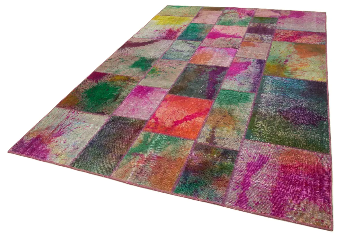 Patchwork Multi Pamuk Üzerine Yün El Dokuma Kilim-198x302 - Görsel 3