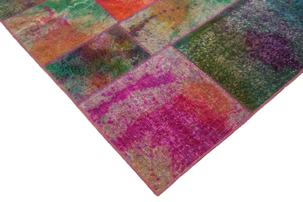 Patchwork Multi Pamuk Üzerine Yün El Dokuma Kilim-198x302 - Görsel 4