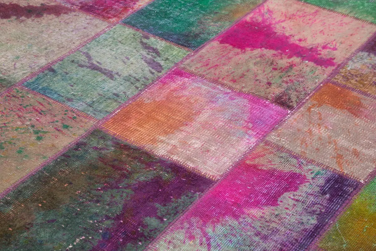 Patchwork Multi Pamuk Üzerine Yün El Dokuma Kilim-198x302 - Görsel 5