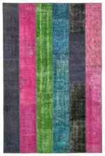 Patchwork Multi Pamuk Üzerine Yün El Dokuma Kilim-200x300