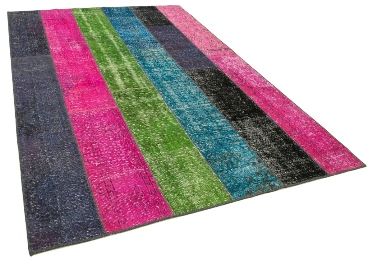 Patchwork Multi Pamuk Üzerine Yün El Dokuma Kilim-200x300 - Görsel 2