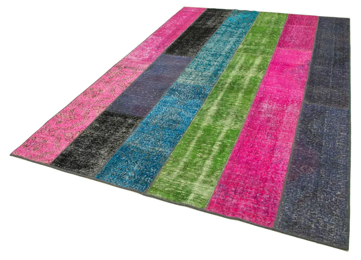 Patchwork Multi Pamuk Üzerine Yün El Dokuma Kilim-200x300 - Görsel 3