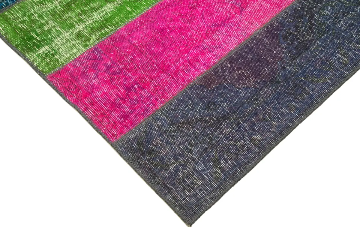 Patchwork Multi Pamuk Üzerine Yün El Dokuma Kilim-200x300 - Görsel 4