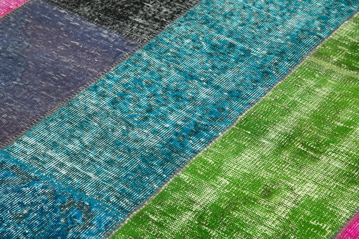 Patchwork Multi Pamuk Üzerine Yün El Dokuma Kilim-200x300 - Görsel 5