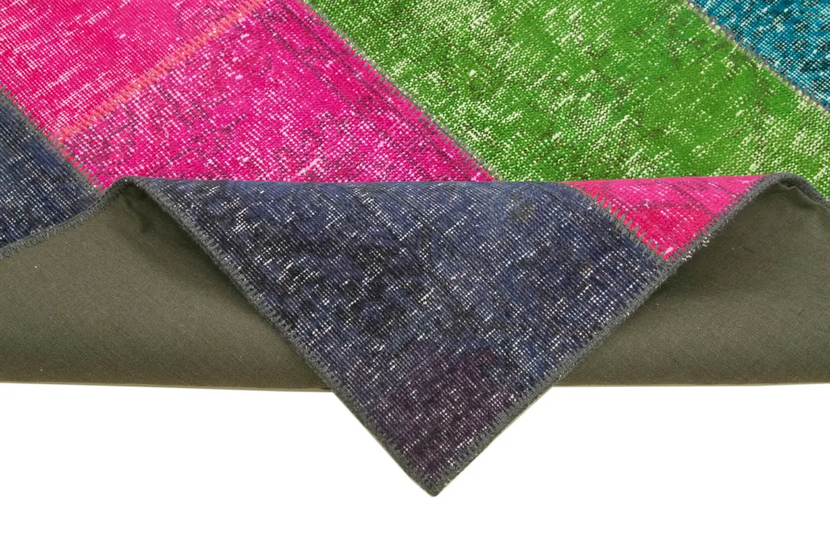 Patchwork Multi Pamuk Üzerine Yün El Dokuma Kilim-200x300 - Görsel 6