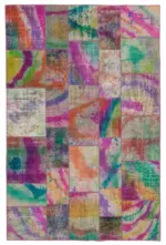 Patchwork Multi Pamuk Üzerine Yün El Dokuma Kilim-200x300