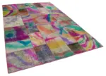 Patchwork Multi Pamuk Üzerine Yün El Dokuma Kilim-200x300 - Görsel 2