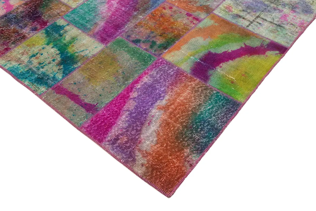 Patchwork Multi Pamuk Üzerine Yün El Dokuma Kilim-200x300 - Görsel 4
