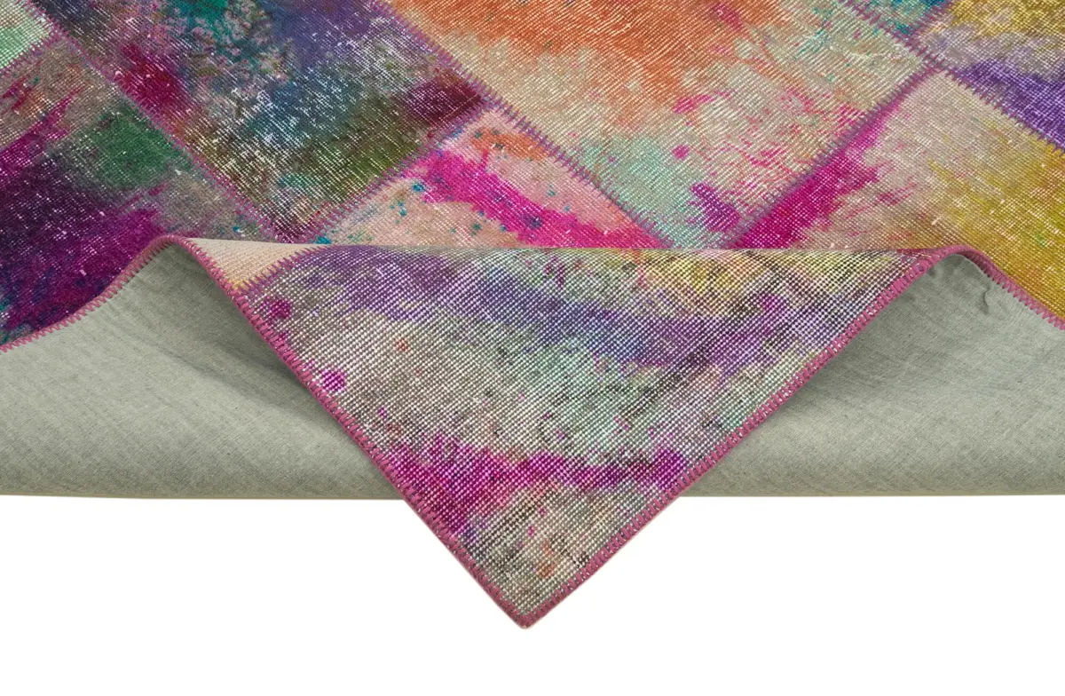 Patchwork Multi Pamuk Üzerine Yün El Dokuma Kilim-200x300 - Görsel 6