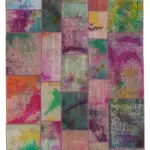 Patchwork Multi Pamuk Üzerine Yün El Dokuma Kilim-198x300