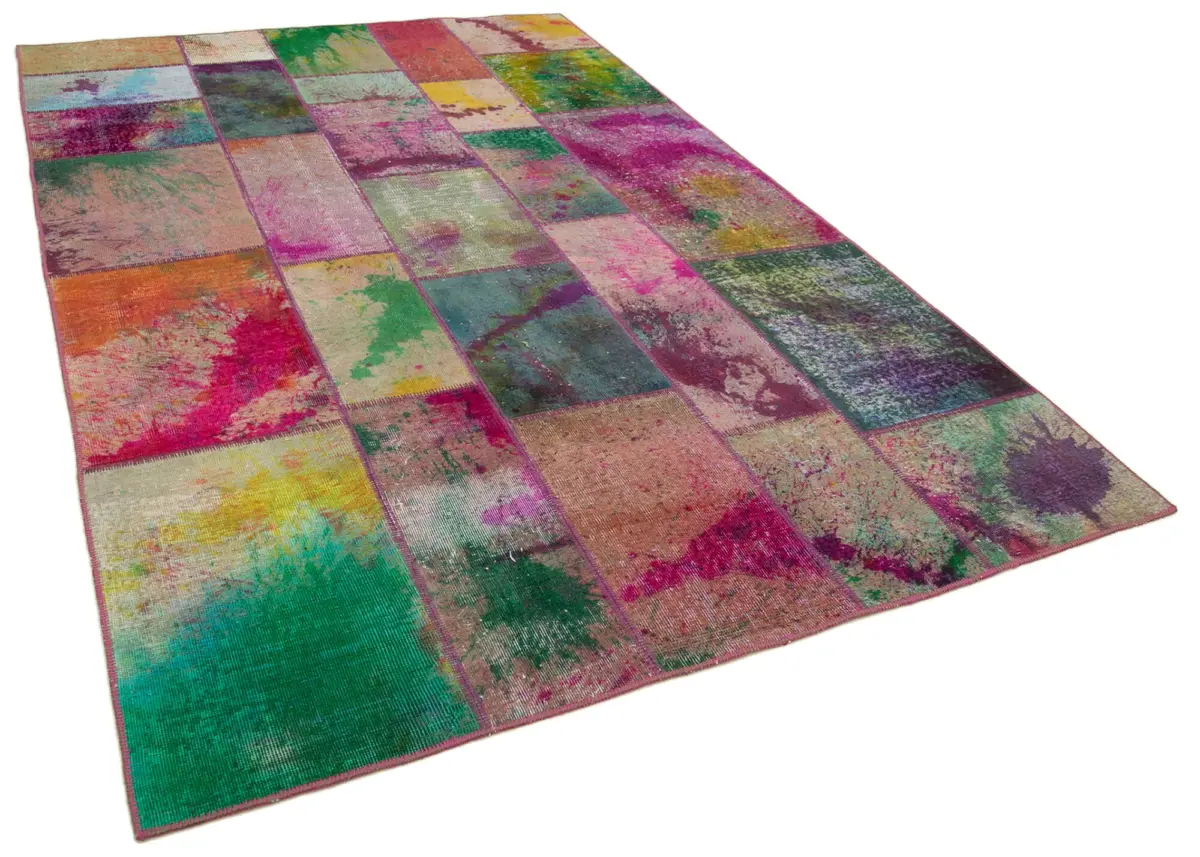 Patchwork Multi Pamuk Üzerine Yün El Dokuma Kilim-198x300 - Görsel 2