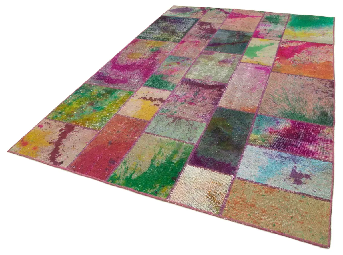 Patchwork Multi Pamuk Üzerine Yün El Dokuma Kilim-198x300 - Görsel 3