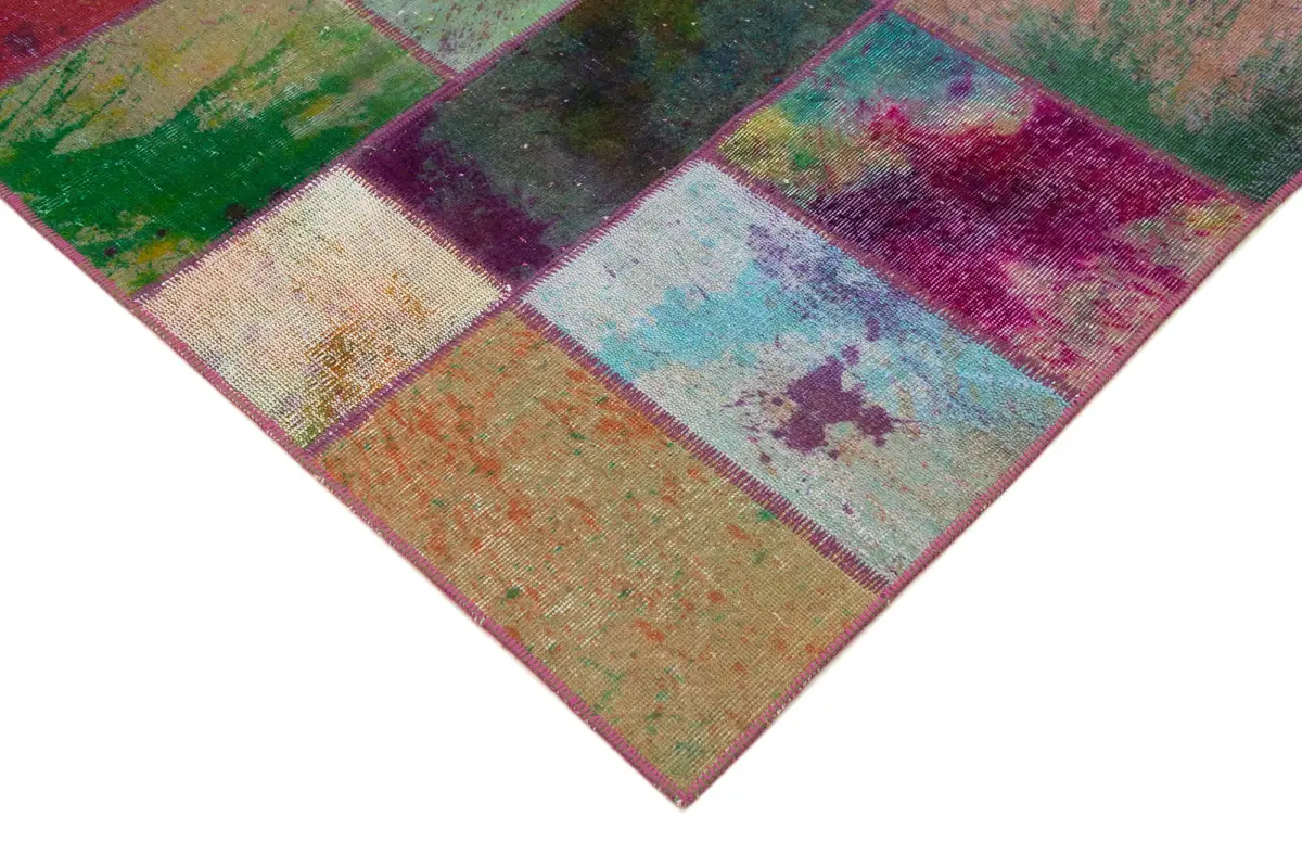 Patchwork Multi Pamuk Üzerine Yün El Dokuma Kilim-198x300 - Görsel 4