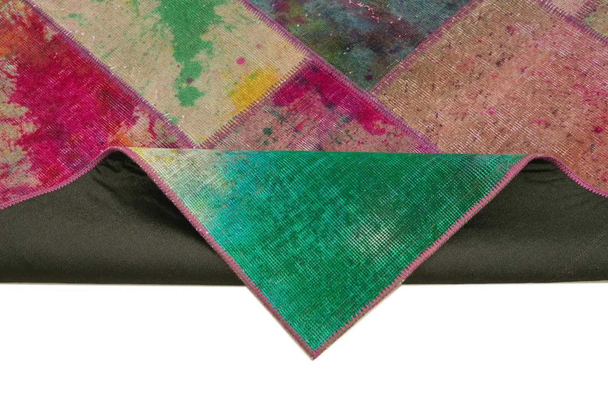 Patchwork Multi Pamuk Üzerine Yün El Dokuma Kilim-198x300 - Görsel 6