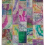 Patchwork Multi Pamuk Üzerine Yün El Dokuma Kilim-198x301