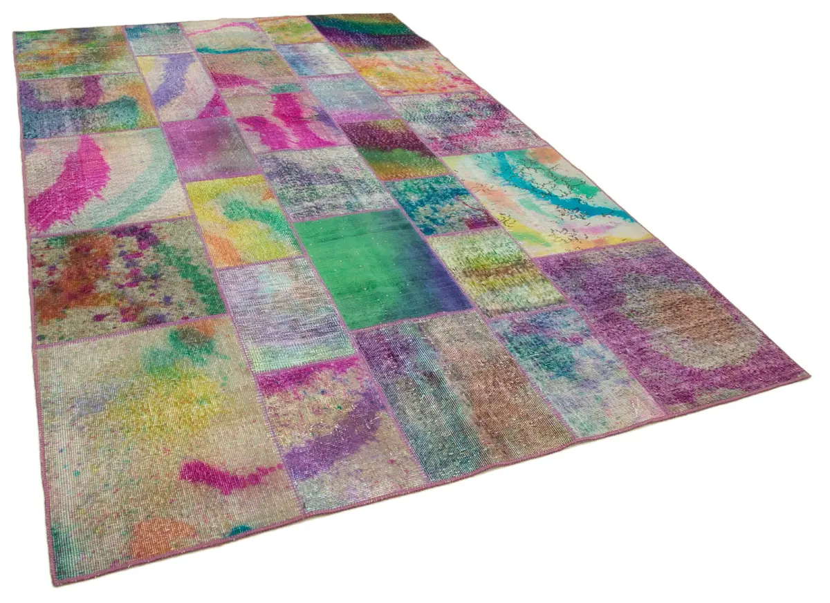 Patchwork Multi Pamuk Üzerine Yün El Dokuma Kilim-198x301 - Görsel 2
