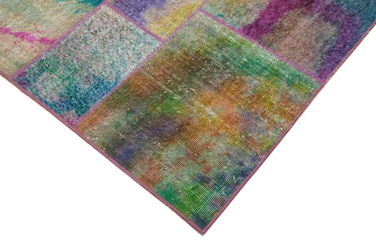 Patchwork Multi Pamuk Üzerine Yün El Dokuma Kilim-198x301 - Görsel 4