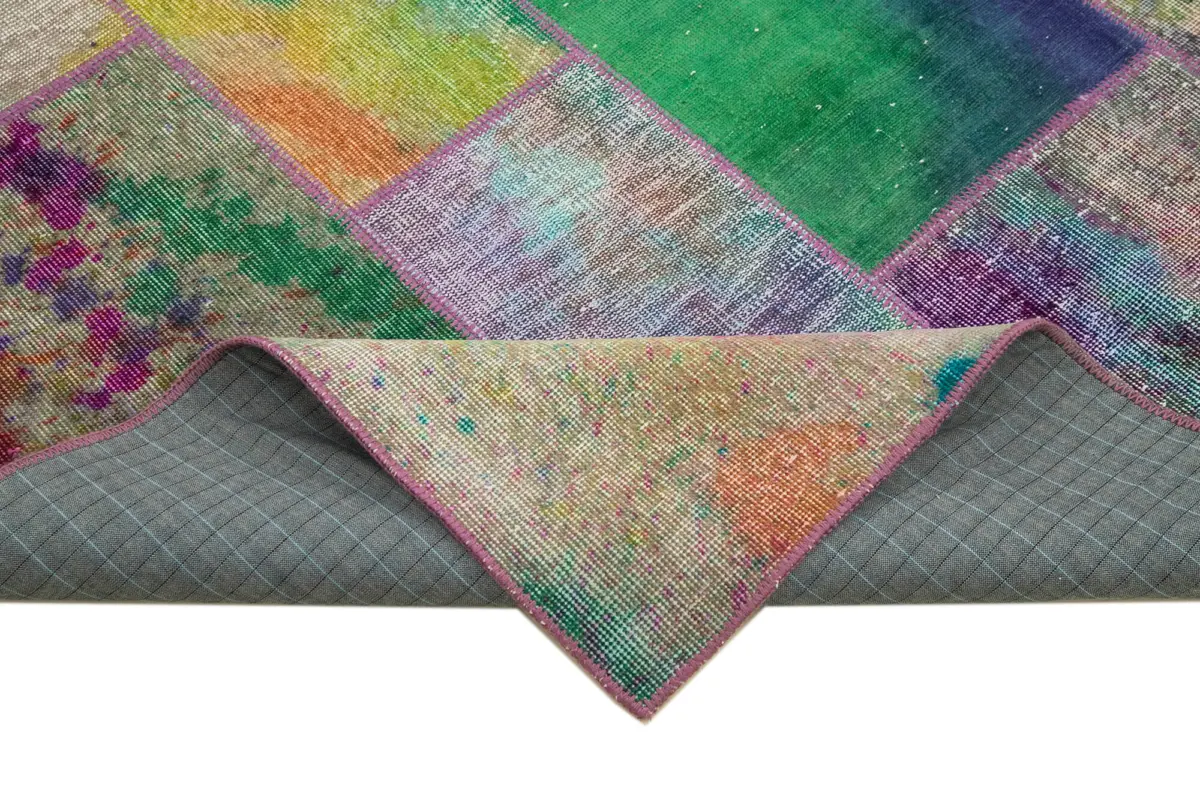 Patchwork Multi Pamuk Üzerine Yün El Dokuma Kilim-198x301 - Görsel 6