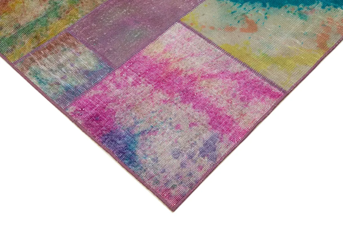 Patchwork Multi Pamuk Üzerine Yün El Dokuma Kilim-197x301 - Görsel 4