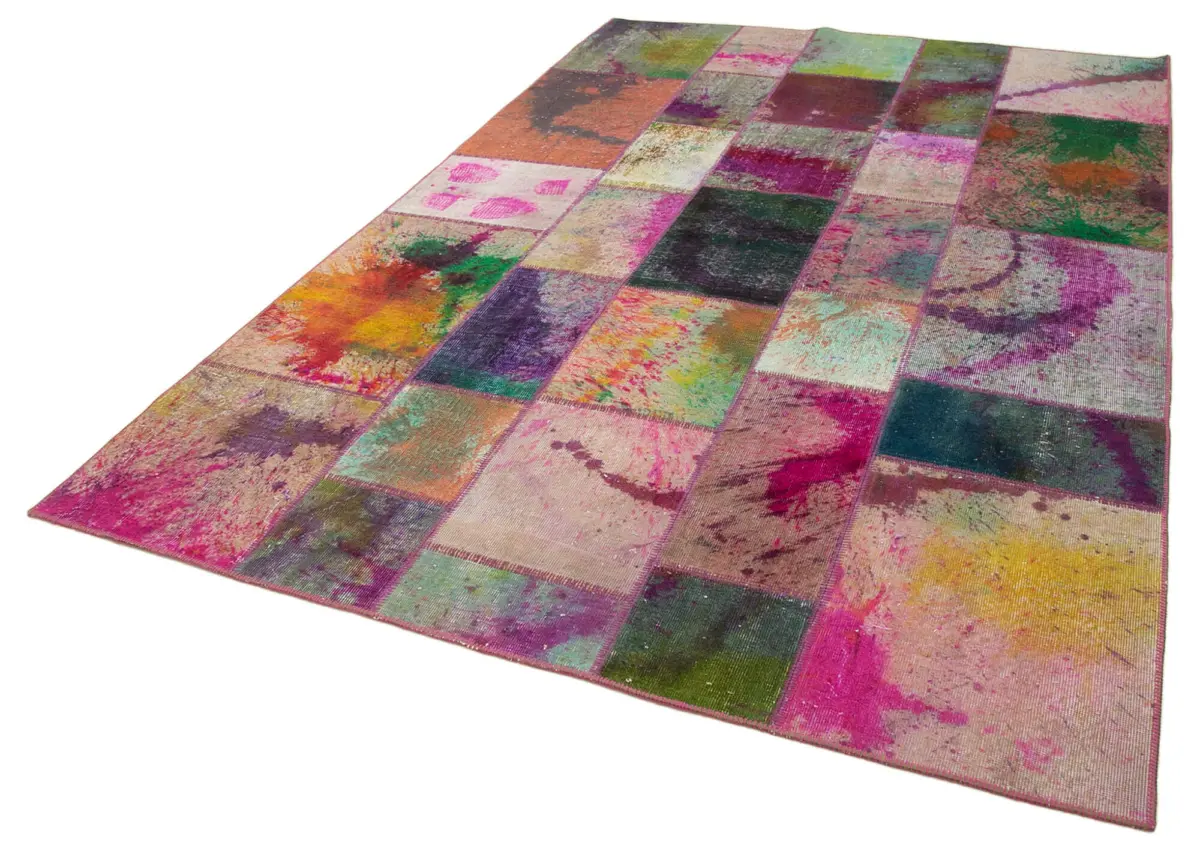 Patchwork Multi Pamuk Üzerine Yün El Dokuma Kilim-198x300 - Görsel 3